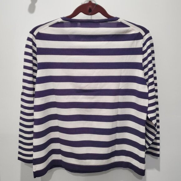 Evelyn & Arthur New Navy & White Wide Striped Stretch Knit Top   Large - Picture 2 of 9